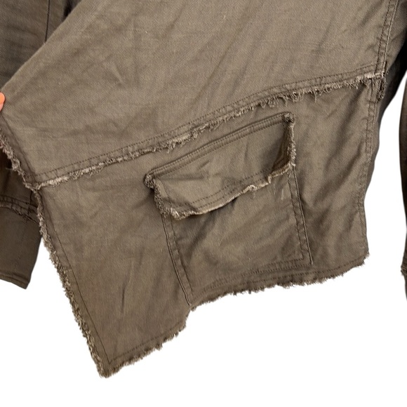 Free People Linen Jacket Size XS Taupe Tan Raw Hem Pockets Lightweight Bohemian - Picture 5 of 11